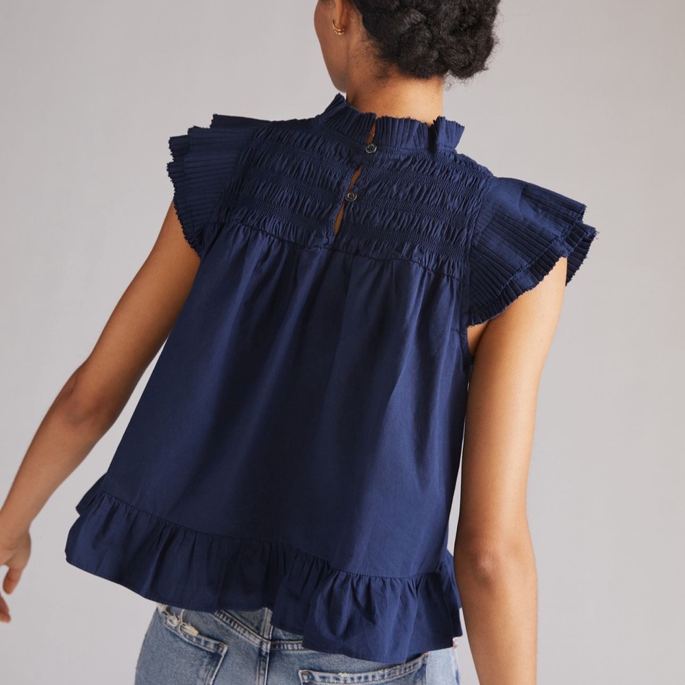Love the Label smocked peplum top butterfly navy S